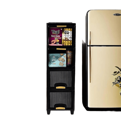 4 Units Modular Cabinet Storage Organizer | Foldable Kid Wardrobe for Cloth & Toys | Easy to Assemble Closet & Space-Saving Cupboard/Plastic Almirah for Cloth | Black