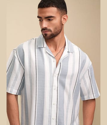 Locomotive 100% Cotton Oversized Fit Striped Half Sleeves Men's Casual Shirt - Multicolor ( Pack of 1 )