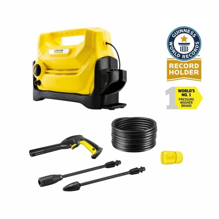 Karcher K 2 Horizontal High Pressure Washer, Car Washer, 1400W, 110 Bar, 360 L/H Flow Rate, 6m Hose Pipe, Portable, Powerful Cleaning for Homes, Cars, Bikes, Garden, Multiple Accessories, German Tech