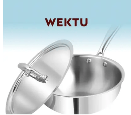 WEKTU Triply Stainless Steel Deep Fry Pan with Lid / Wok Pan – 3L Capacity, 24 cm Diameter, Induction Compatible