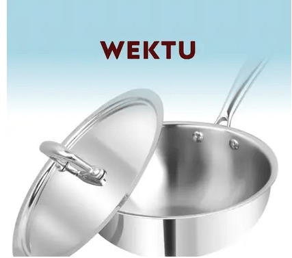 WEKTU Triply Stainless Steel Deep Fry Pan with Lid / Wok Pan – 3L Capacity, 24 cm Diameter, Induction Compatible