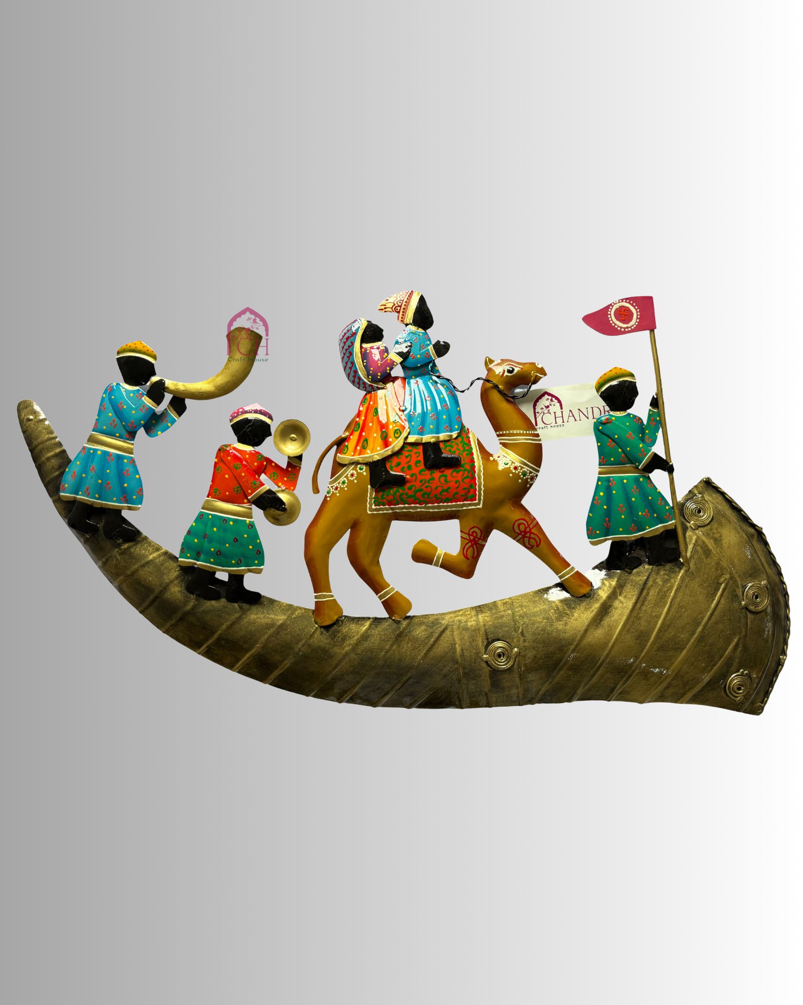 Chandra Craft Store Rajasthani Shehnai Musician Royal sawariWall Hanging | Handcrafted Iron Wall Art in Traditional Attire | Ethnic Indian Décor for Living Room, Entryway & Office | Cultural Folk Music Showpiece | Pack of 1