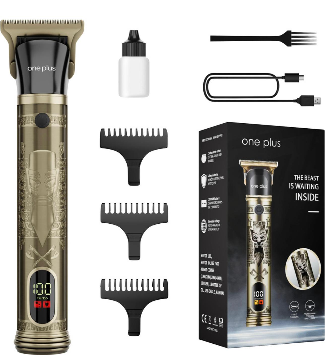 One Plus OP 818 Cordless Professional Metal Body,Led Display With Turbo Mode Hair Trimmer 120 min Runtime 4 Length Settings  (Gold)