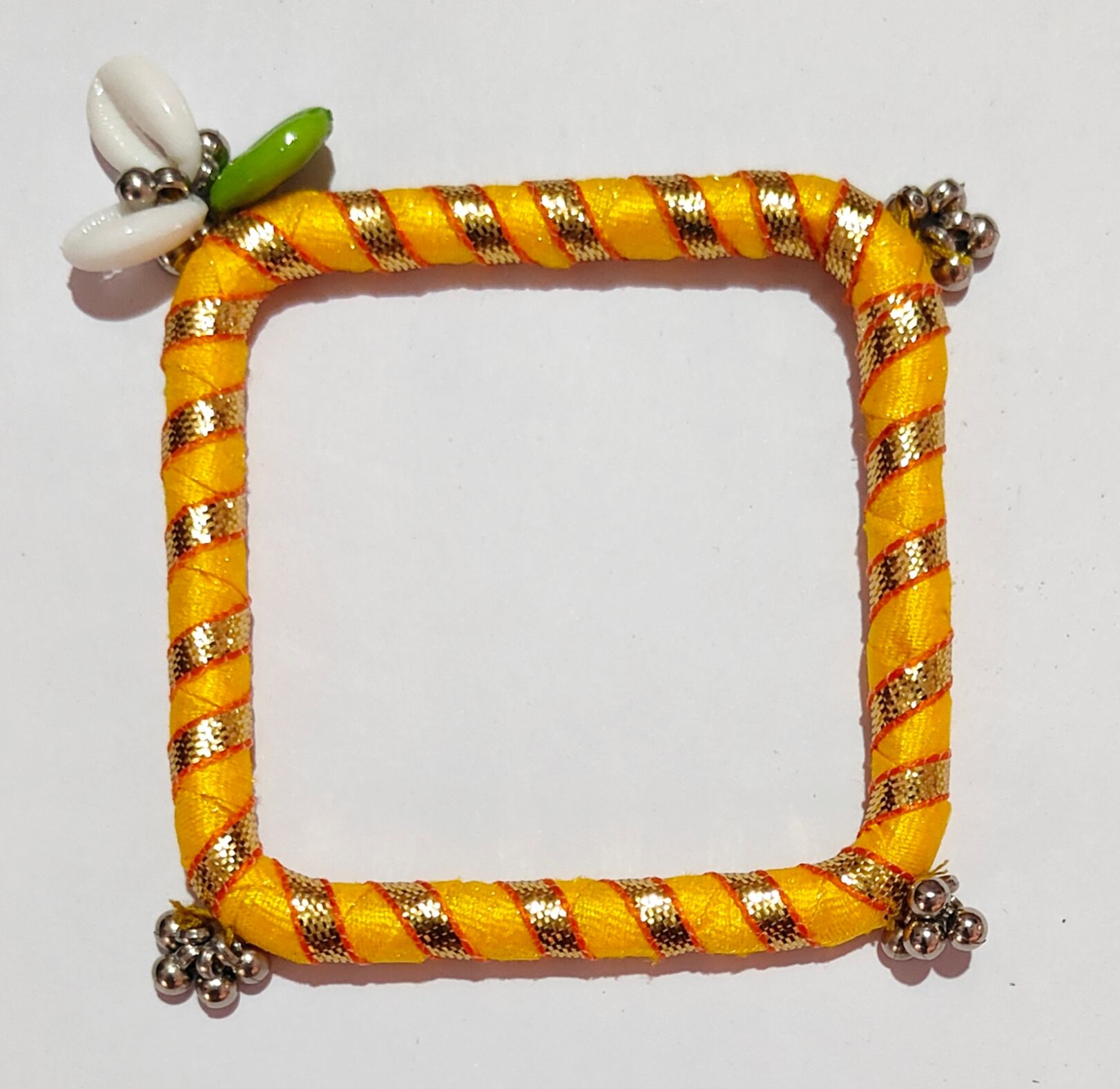 Handcrafted Square Bangles with Seashell Accents - Yellow