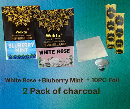 Wektu Herbal Shisha Flavor Combo: White Rose & Bluberry Mint/Charcoal/Silver Paper/Combo