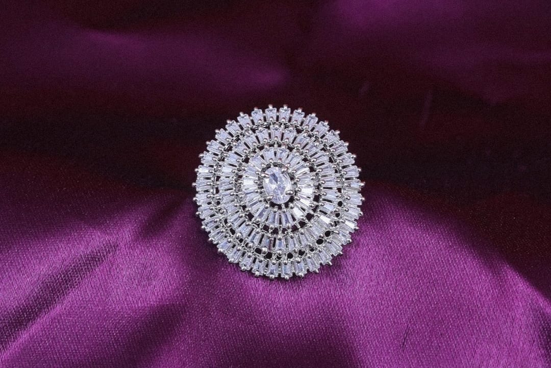 Grand Radiant Circular Cocktail Ring with Baguette & Oval CZ Stones