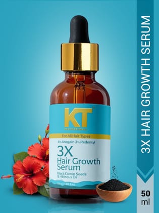 KT Professional 3X Hair Growth Serum | Infused with Black Cumin, Anagain, Hibiscus, Redensyl | Enhance Hair Growth, Strength & Nourishment | Sulfate-Free, Paraben-Free | 50ml
