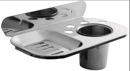 WEKTU Single Soap Dish With Tumbler/Brush Holder/Paste Holder/1PC125  (Silver)