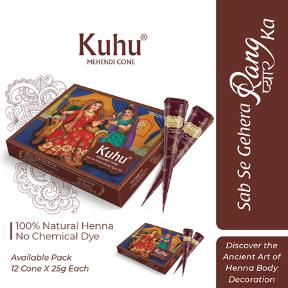 Kuhu Natural Henna Mehendi Cones | Chemical-Free for Hands & Freckles | Red Delight Box for Women & Girls