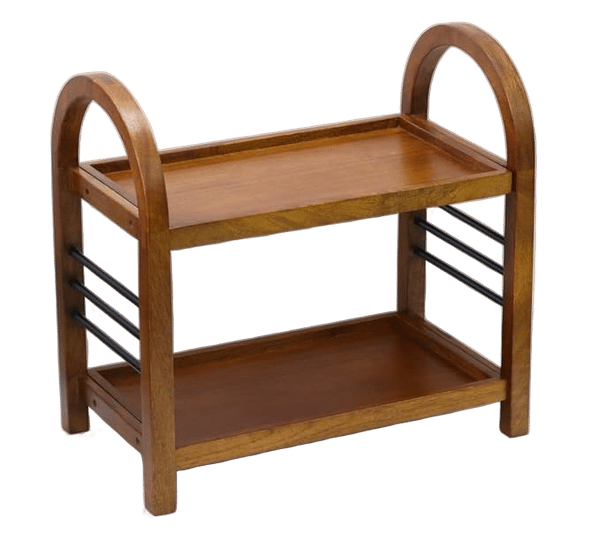 Wooden Organizer Rack Stand for Kitchen, Bathroom, Countertop & Office | Mango Wood & Iron Storage Shelf with Dual Shelves for Spices, Toiletries, Books & Decor | 45.5 x 27 x 45 cm
