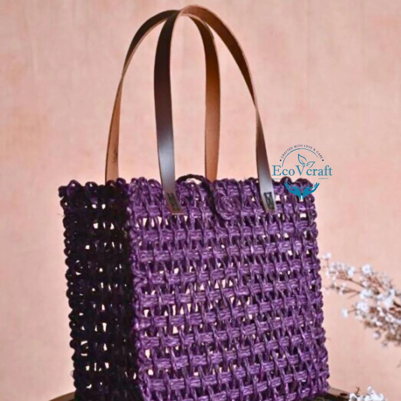 Handcrafted Purple Sabai Grass Travel Mesh Bag