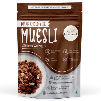 INDULGENCE Belgian Dark Chocolate Millet  Muesli 350 gms - Wholesome Breakfast with Millets & Nuts