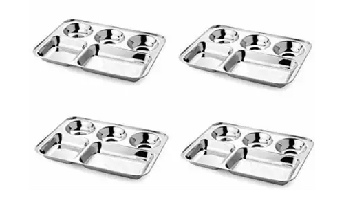 Wektu BhojanThal/Stainless Steel Compartment Plates Set of 4
