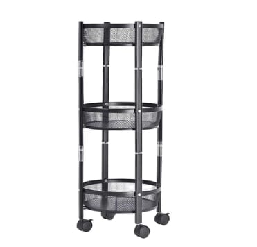 3-Layer Round Metal Mesh Utility Storage Trolley with Wheels