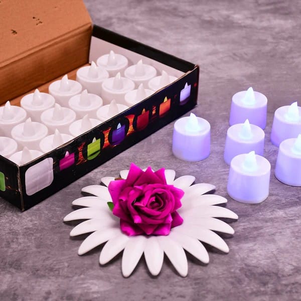 Pink Flameless LED Tealights, Smokeless Plastic Decorative Candles - Led Tea Light Candle For Home Decoration, Diwali (Pack of 24)