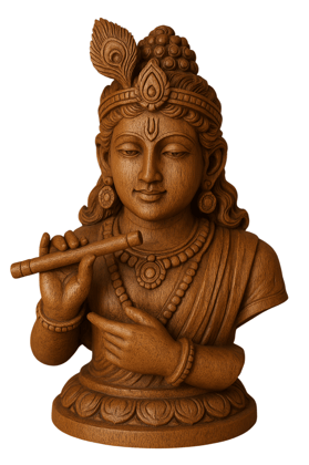 Wooden Lord Krishna Statue - Hand Carved - Divine Home Decor Wooden Lord Krishna Statue - Hand Carved - Divine Home Decor