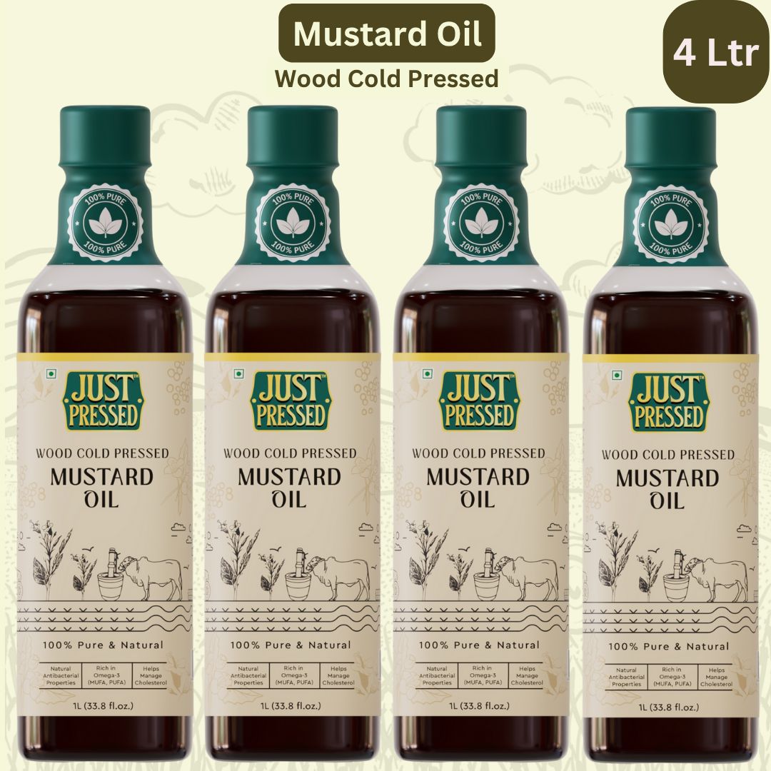 Mustard Wood Pressed Mustard Oil 4 Litres (Cold Pressed - Extracted on Wooden Churner) | Kolhu/Kacchi Ghani / Chekku