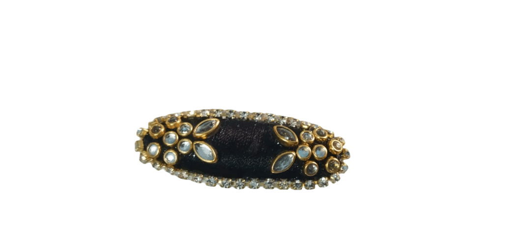 Elegant Black SAREE Clip with Rhinestones and Gemstones