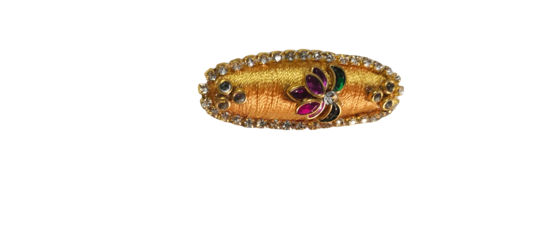 Gold-Plated Floral Saree Accessory with Gemstones