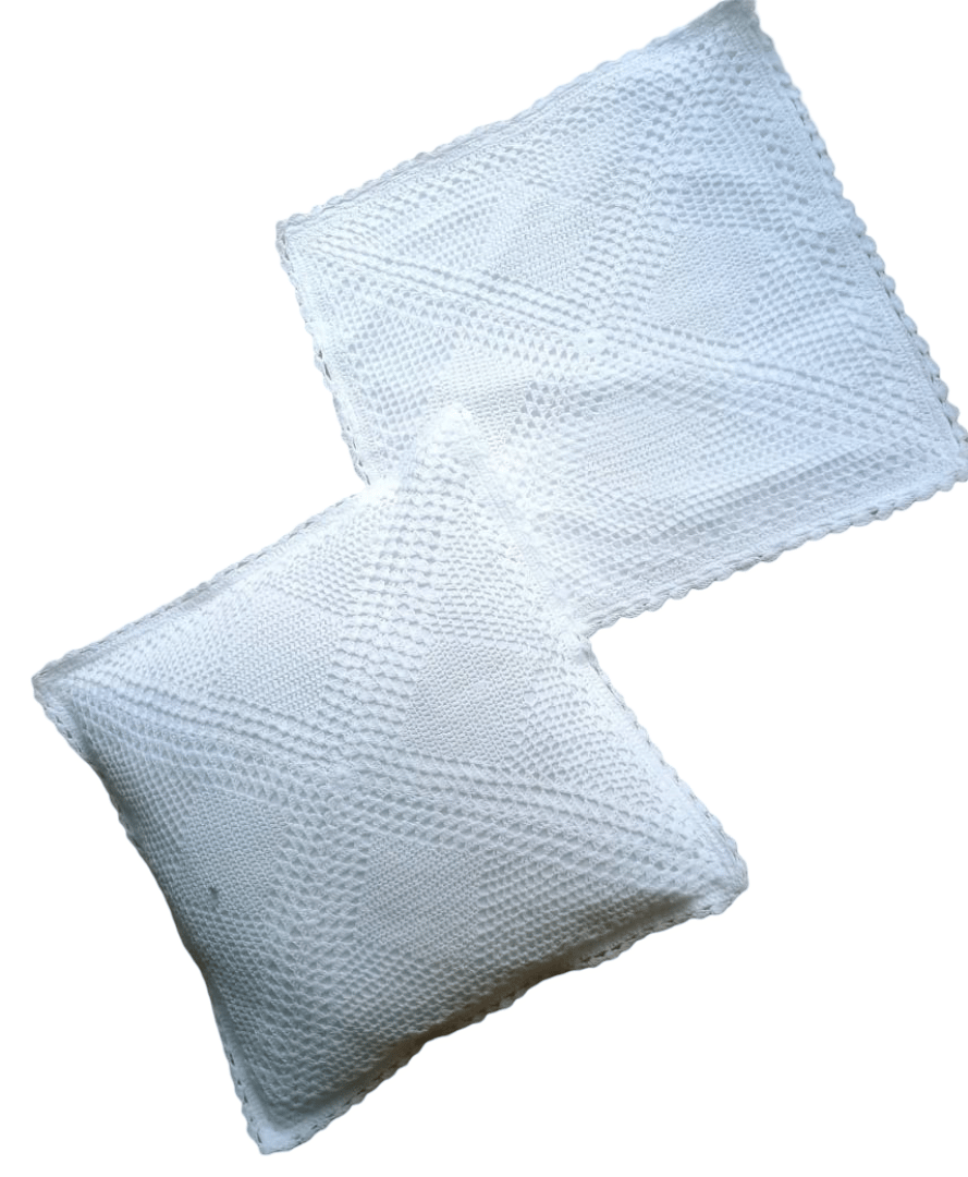 White Crochet Square Pillows - Elegant Decorative Cushion
