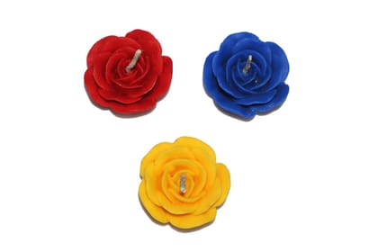 Rose-Shaped Scented Candles - Red, Blue, Yellow 3pcs