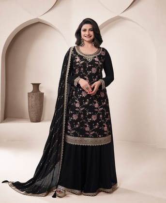traditional all black chinon palazzo set for women