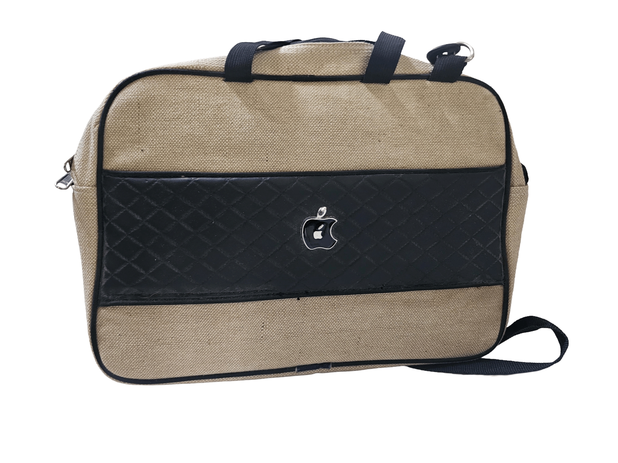 Beige office Jute Bag with Quilted Black Panel Nandyal