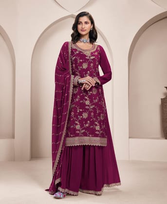 traditional all magenta chinon palazzo set for women