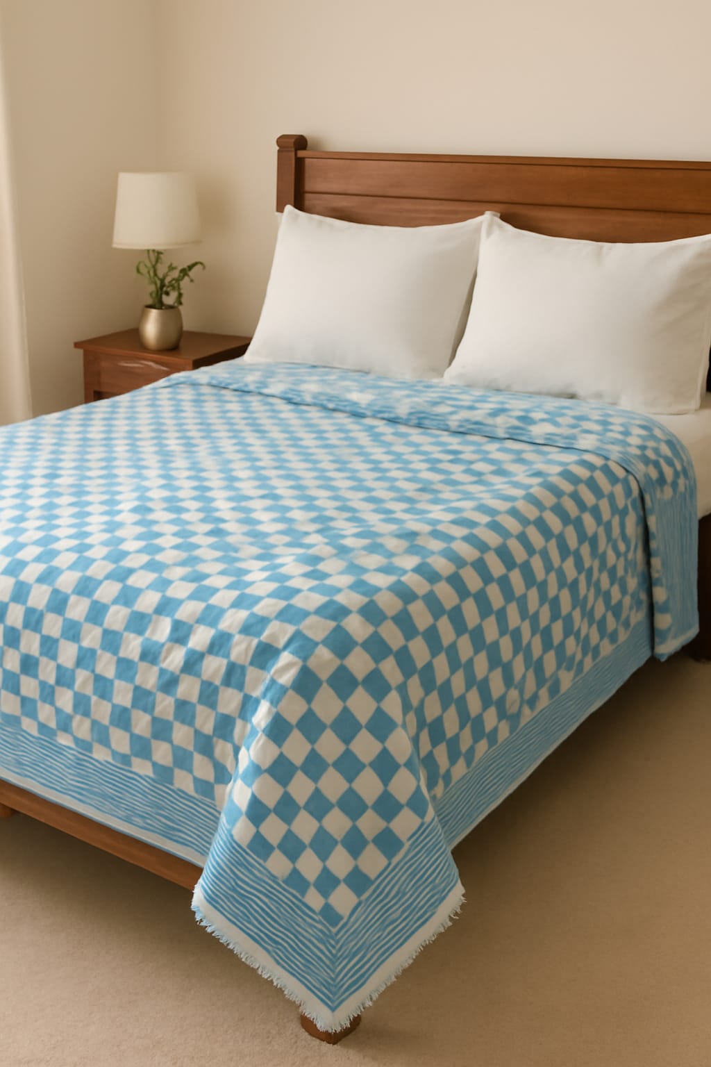 Checkered Blue & White Throw Blanket - Cozy Comfort & Stylish Design