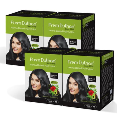 Prem Dulhan Natural Black Henna Hair Color | Herbal, Ammonia & Paraben Free | Long Lasting | Pack of 10 Sachets