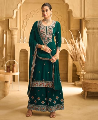 traditional green velvet straight suit for women wedding wear