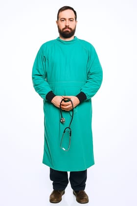 Surgeon Gown – Full Sleeves with Ribbed Cuffs | Medical OT Protective Wear | Free Size