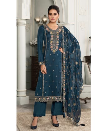 latest munga silk blue straight suit for women wear