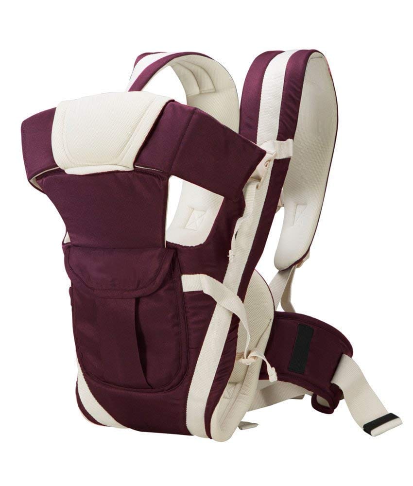 Premium 4-in-1 Baby Carrier – Maroon & Beige | Adjustable & Breathable Comfort for Moms & Dads