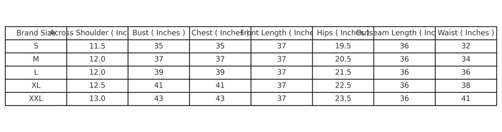 Size Guide Size Guide