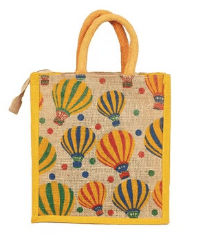 Eco-Friendly Jute Tote Bag with Hot Air Balloon Print