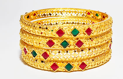 Gold Bangles with Ruby & Emerald Gemstones Gold Bangles with Ruby & Emerald Gemstones