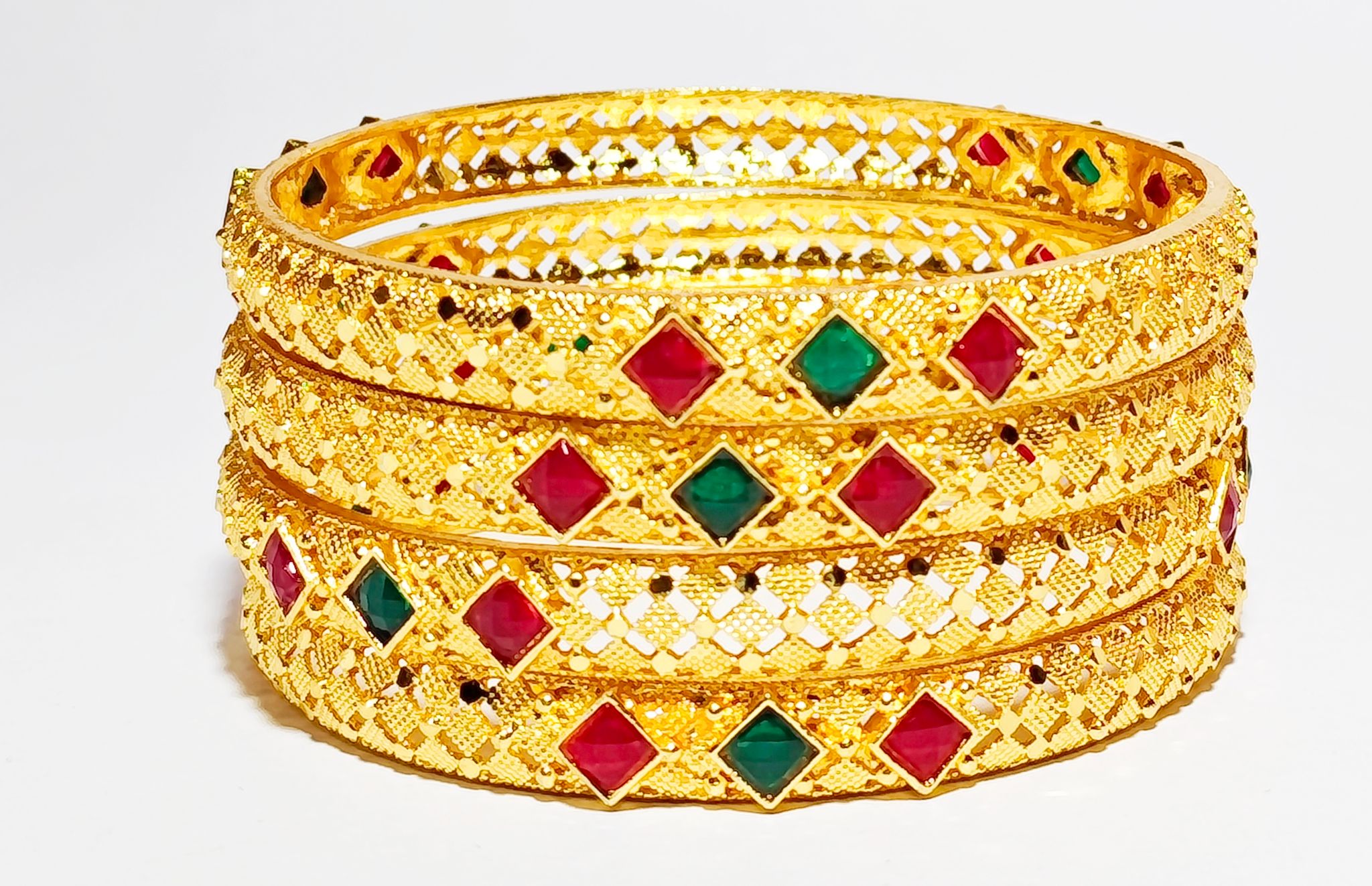 Gold Bangles with Ruby & Emerald Gemstones