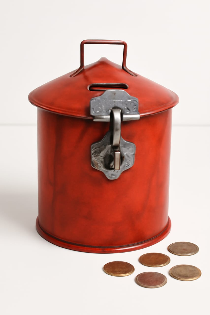 Vintage Red Money Box - Classic Coin Bank with Handle