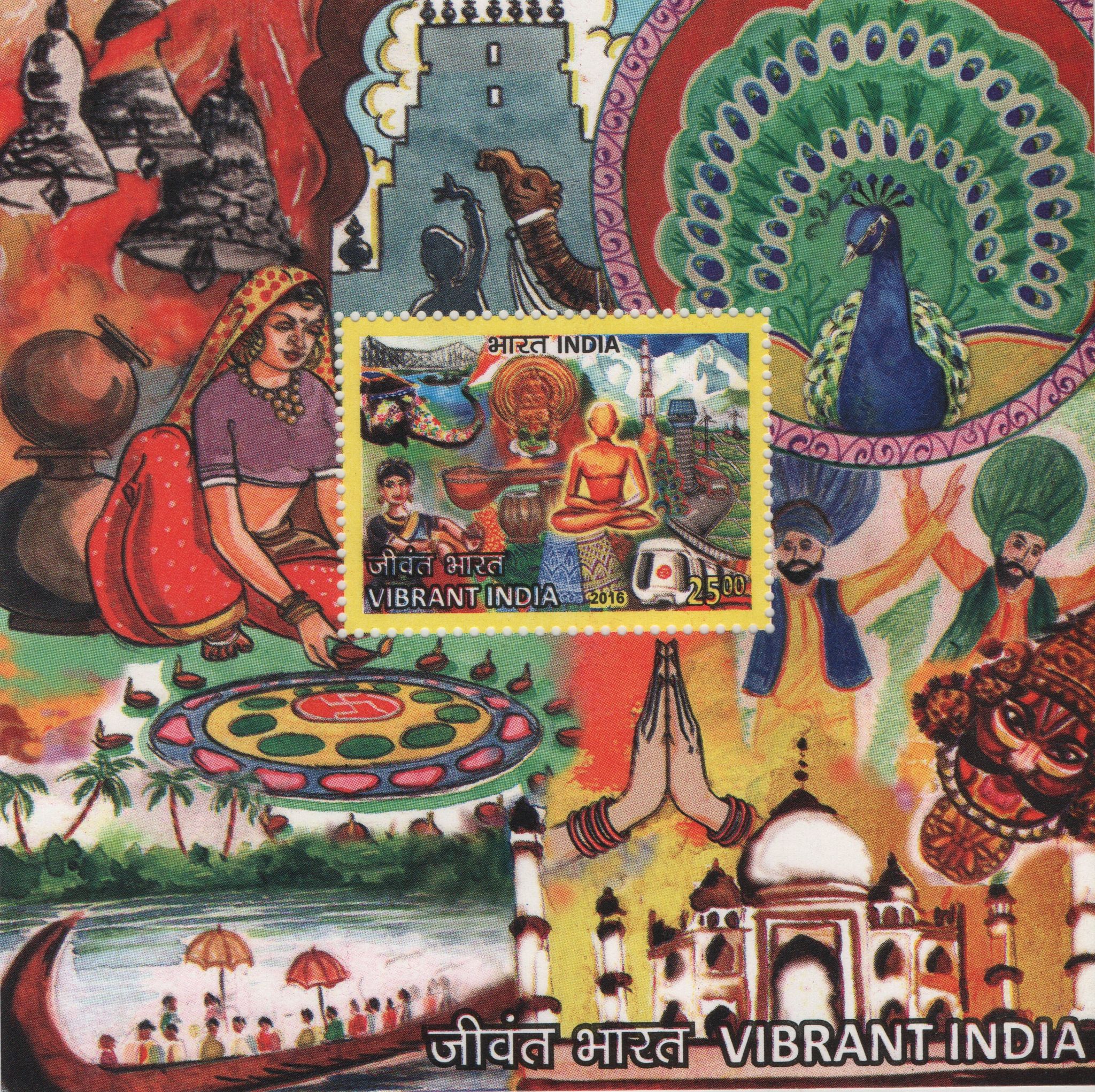 Shobhaphila's 2016 Vibrant India Artwork Indian Miniature Sheet Stamp ( 25th Jan 2016)
