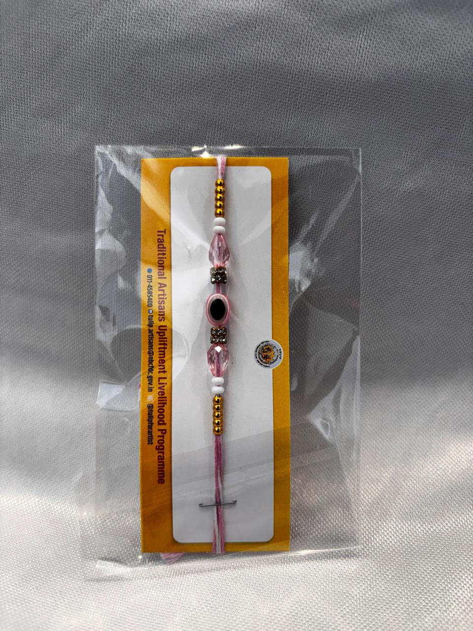 TULIP Handcrafted Pink & White Rakhi with Bead Embellishments 1 PC