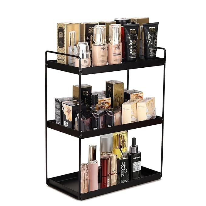 3-Tier Kitchen Counter Organiser rack, Spice Storage Shelf, Black Metal Standing rack for Kitchen Bathroom,Cosmetic Organizer or Countertop Oragnizer Rack, Multipurpose Masala Stand-make in india
