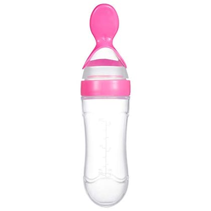 BPA-Free Baby Feeding Bottle with Soft Silicone Spoon – 120ml, Leak-Proof, Squeeze Feeding for Cereal, Puree & Semi-Solid Food