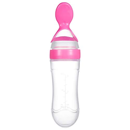 BPA-Free Baby Feeding Bottle with Soft Silicone Spoon – 120ml, Leak-Proof, Squeeze Feeding for Cereal, Puree & Semi-Solid Food