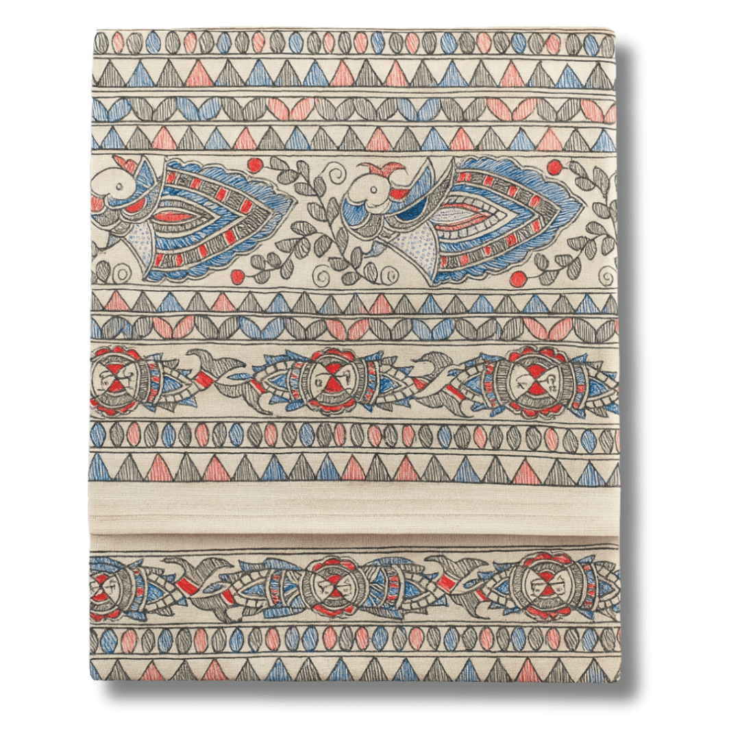 Katan Silk Suit  Madhubani Print- Blue shade