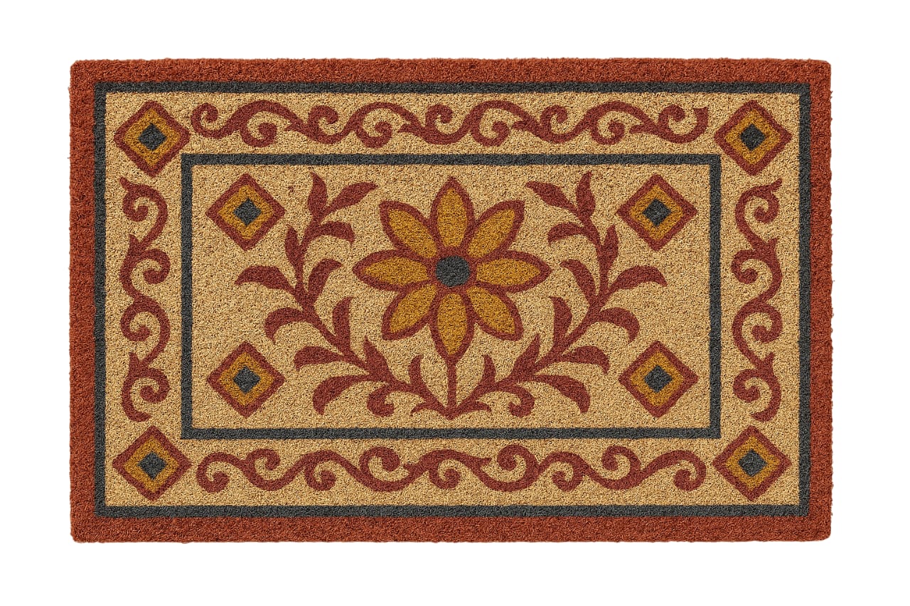 Floral Patterned Coir Doormat - Elegant Entryway Decor