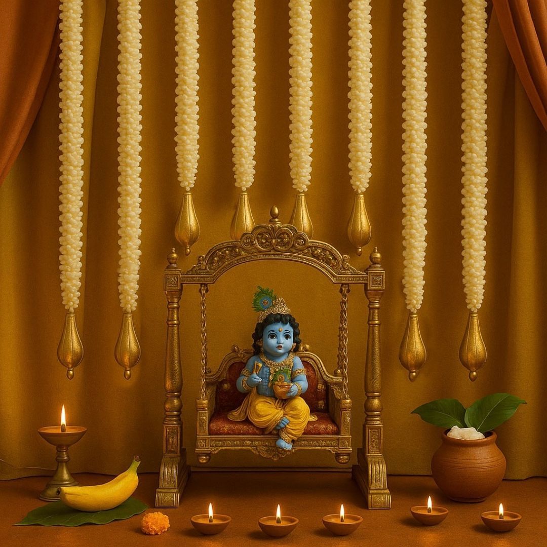 Wanna Party Pack of 8 Decorative Artificial Mogra Jasmine Flower Garland String with Golden Drop Hanging(White, 24"- 4 Pcs,34"-4 Pcs) for Home Door Toran  for Diwali, Janmashthami,Ganesh Chaturthi, Navratri ,Annaprashan Decor and other Festive Occassions