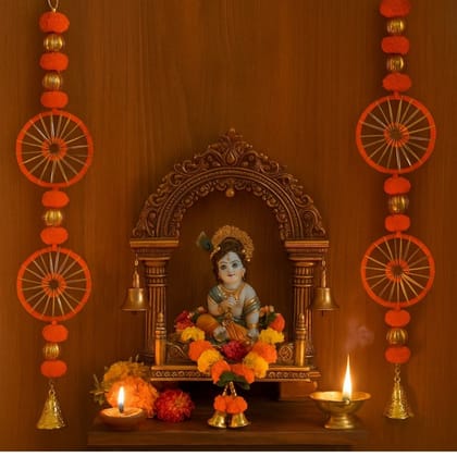 Wanna Party Pack of 2 Festive Orange Colored Ring and Bell Hangings with Marigold Pom Poms for Home Decoration, Door Toran,Pooja Room Backdrop,Diwali, Janmashthami,Ganesh Chaturthi, Navratri ,Annaprashan Decor, Haldi Mehandi Ceremony and more (3 Ft Long) Wanna Party Pack of 2 Festive Orange Colored Ring and Bell Hangings with Marigold Pom Poms for Home Decoration, Door Toran,Pooja Room Backdrop,Diwali, Janmashthami,Ganesh Chaturthi, Navratri ,Annaprashan Decor, Haldi Mehandi Ceremony and more (3 Ft Long)