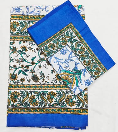 Queen Size Floral Printed Bedsheet Set - Blue and Yellow Queen Size Floral Printed Bedsheet Set - Blue and Yellow