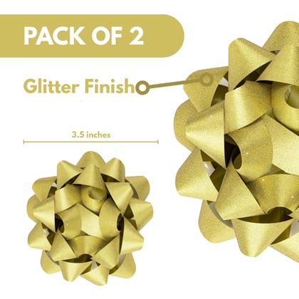 Wanna Party Pack of 2 Golden Bows for Gift Wrapping, Ribbon Bows for Wedding Christmas Birthday Gift Baskets or Valentine's Day Flower Gift Boxes Decoration (Gold) Wanna Party Pack of 2 Golden Bows for Gift Wrapping, Ribbon Bows for Wedding Christmas Birthday Gift Baskets or Valentine's Day Flower Gift Boxes Decoration (Gold)